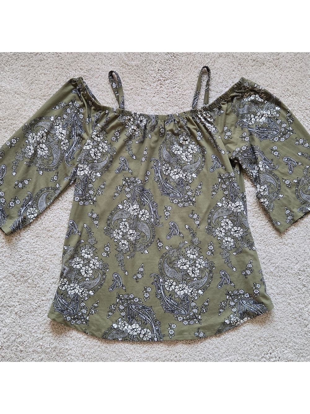 eye candy Olive Green Paisley Off-Shoulder Blouse